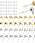 Hypoallergenic Ball Stud Earrings Posts With Loop For Jewelry Making, Round Ball Post Studs And Clear Earring Backs Kit, 320 Piece DIY Jewelry Supply For Crafting Dope Earrings And Accessories: gold and silver posts with clear backs