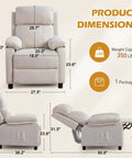 Cozy Linen Recliner Chair With Padded Deep Seat And Side Pockets, Easy Manual Recline To Near Flat For Reading Or Binge Watching TV