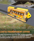 Clear color coded 7 Way Trailer Wire Junction Box With Clear Color Coded Cover And 7 Pin Terminal Studs mounted on trailer
