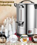 Massive Commercial Coffee Urn With 155 Cup Capacity Dual Layer Industrial Grade Stainless Steel 1500W 120V Hot Water Dispenser For Catering Churches Restaurants Workhorse Keeps Coffee Hot All Day in kitchen setting