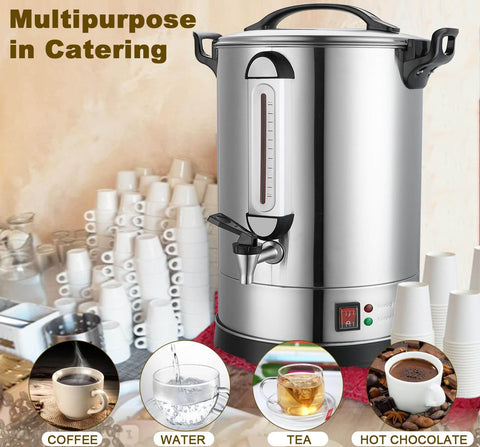 Massive Commercial Coffee Urn With 155 Cup Capacity Dual Layer Industrial Grade Stainless Steel 1500W 120V Hot Water Dispenser For Catering Churches Restaurants Workhorse Keeps Coffee Hot All Day in kitchen setting