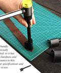 3 Size V Shaped Leather Corner Punch Set 0.98 Inch 1.18 Inch 1.57 Inch For Leatherworking Belt Holes And Edges Pro Grade Alloy Cutter Kit 25mm 30mm 40mm Included, shown in use on leather strip.
