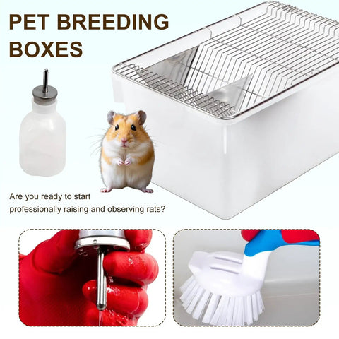 Rock Solid Lab Mouse Cage For Rat Breeding With Bulletproof Wire Lid built with water bottle and cleaning brush for easy care.