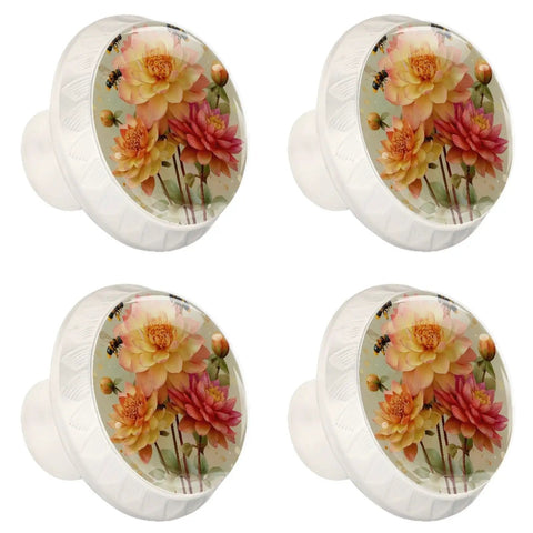 4 Pack Watercolor Floral Cabinet Knobs With Slick Round Design And Boss Grade Durability For Kitchen Cabinets Dresser Drawers And Closet Doors featuring floral design, 35mm diameter.