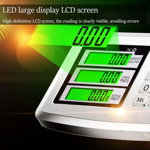 Close-up of the LED large display LCD screen on the Workhorse 660Lb Platform Scale With Removable Guardrail Foldable Dual Sided Digital Display.