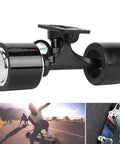 High Efficiency 74mm Single Drive Scooter Hub Motor Kit With Remote For Electric Skateboard Dope Performance PU Wheel Comfort And Shock Absorption External Rotor Brushless Power Fits Boards Under 910mm, showing black wheels and motor with skateboarders in action.