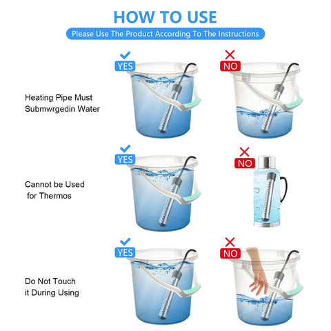 Instructions for using 2000W Immersion Water Heater Portable Bucket Heater With LCD Thermometer And Stainless Steel Guard Submersible