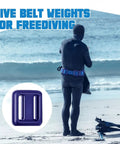 Person wearing All In One Dive Weights Belt Set For Scuba Diving with Heavy Duty Coated Nylon Weight Belt and Quick Release Buckle