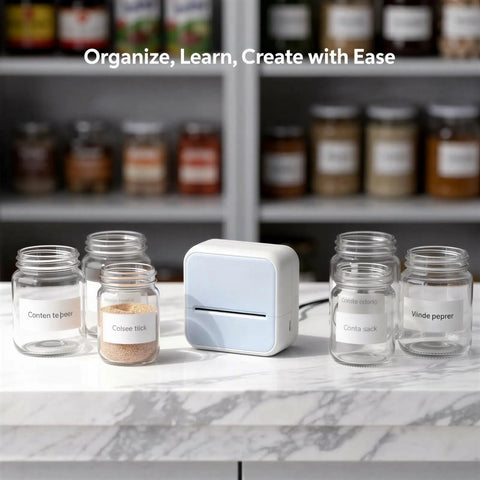 Vestamore Portable Thermal Label Maker Machine With Wireless Bluetooth Connectivity And Inkless Printing For Home Office Organization on marble surface