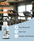 Silicone Treadmill Belt Lubricant 5 Oz Bottle for Ultra Smooth Quiet Runs with product features and treadmills in gym setting
