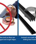 Image showing incorrect and correct tools for cutting Three Quarters Inch Panel Sliding Door Track Set For Three Quarters Inch Thick Panels.