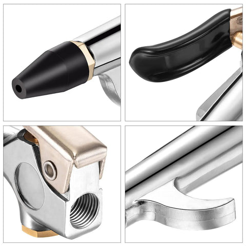 Close-up of 8 Piece Air Blow Tools Set With Adjustable Nozzles For Air Compressors Pro Grade Flow Attachments, showing nozzle and grip details.
