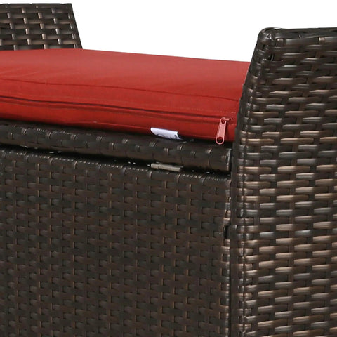 Outdoor Deck Storage Box And Wicker Storage Bench In Red Rattan Storage Chest With Cushion For Patio Garden Weather Resistant