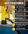 Top Tier Heavy Duty 12 Volt Electric E85 Transfer Pump Delivering No Sweat Operation And Straight Fire 4.2 Gpm Flow with features listed.