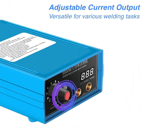 5000W Battery Spot Welder Portable Handheld On The Go Welding Machine for 18650 Battery Packs, adjustable current dial close-up