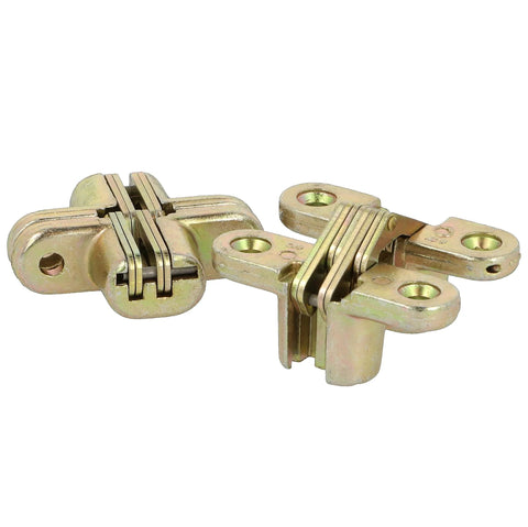 Invisible Cross Hinge 44 Mm Zamak Hidden Furniture Hinge 180 Degree Foldable Concealed Cabinet Hinge Yellow Galvanised Inset