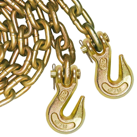 Beefy Grade 70 Binder Chain With Clevis Grab Hooks Five Sixteenth Inch By Sixteen Foot Heavy Duty Tie Down close-up
