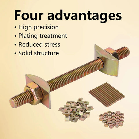 Heavy Duty Countertop Connectors Plug And Play Bed Rail Joiners 12 Pack showcasing miter draw bolts, nuts, and washers for furniture assembly.