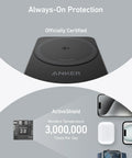 MagGo 3-In-1 IPhone Charging Station With MagSafe Wireless Stand showing Always-On Protection and ActiveShield feature.