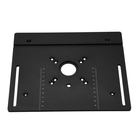 Rock Solid Aluminum Router Insert Base Plate Nails Spotless Woodworking Cuts And Supercharges Your Workshop Setup Straight Up Reliable For Professional Milling And Crisp Carving Jobs In Sleek Black Housing C8, flat top view with measurement grid.