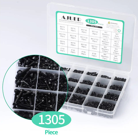 Massive 1305 Piece Metric Bolt Kit DIY Ready With M2 M2.5 M3 M4 Hex Socket Head Cap Screws Nuts And Washers in divided case