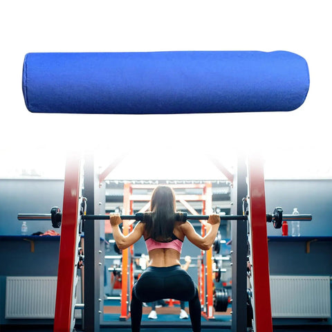 Blue Barbell Pad Squat Pad Cushion For Weight Lifting Support Neck And Shoulder Protector Portable Foam Pad With Oxford Cloth Glute Bridge Pad For Your Gym Sessions Blue 40cm By 8cm, used by athlete in gym.