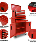 Beefed Up Rolling 5 Drawer Tool Chest With Locking Drawers, Removable Top Tool Box, Large Bottom Cabinet With Adjustable Shelf, Side Tool Rack, And Built In Locking Mechanism, Heavy Duty Metal On Wheels In Bold Red