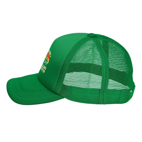 Side view of Dope Funny Camper RV And Trailer Trucker Hat Mesh Baseball Cap For Men Women Dad Green Lightweight Polyester Blend