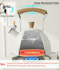 Stovetop Tea Kettle 2.5 Quart Whistling Kettle With Stainless Steel Body Creamy White Finish Wood Pattern Folding Handle Easy Pour Spout