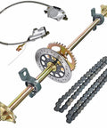 Forty Four Point Two Five Inch Heavy Duty Beefed Up Go Kart Rear Axle Shaft Kit with chain sprocket brake disc visible