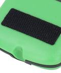 Close-up of the green casing of the Mingzhe Stud Finder with 5 Modes LCD Display featuring a black Velcro strap.