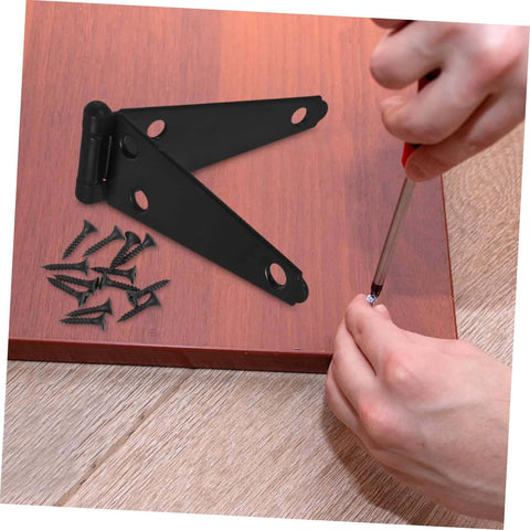 JECOMPRIS two-piece heavy-duty gate hinges with mounting screws, installed on wood surface