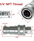 No Nonsense Direct Replacement 7J612-66323 And K2581-66220 Hydraulic Quick Coupler Set with measurements and dust caps, 1/4 NPT.