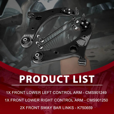 Front Lower Control Arm Kit With Ball Joints And Sway Bar Links For Kia Sedona 2015-2021 3.3L Heavy Duty Replacement Parts To Fix Wobbly Suspension And Make Your Ride Feel Crisp Again. black steel left and right control arms with sway bar links
