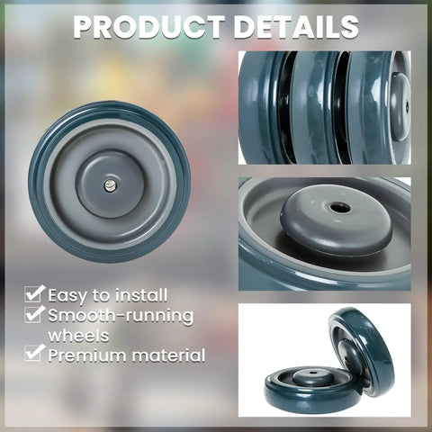 Rock Solid 5 Inch Shopping Cart Wheels 4 Pack Silent Glide TPU Swivel Casters showing top and side views with premium material.