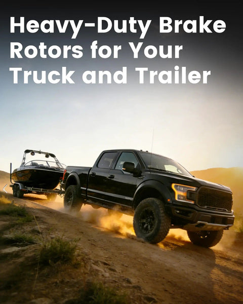 Truck towing trailer on dirt road highlighting Beefy Front Brake Rotors Kit For Toyota Tacoma 2005 To 2023 6 Lug