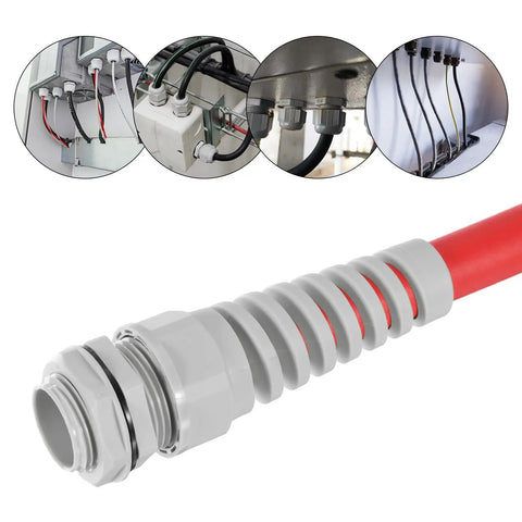 10 Piece PG7 IP68 Waterproof Cable Gland Kit For 3 To 6.5mm Cables, Adjustable Strain Relief, Spiral Nylon Joint Gasket, Weatherproof Wire Connector For Outdoor Use, Built Tough Gray on red cable