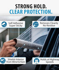 Close-up of Emergency Car Window Cover Tape 12ft XL Waterproof 17.5 Inch Wide being applied to a car window for strong hold.