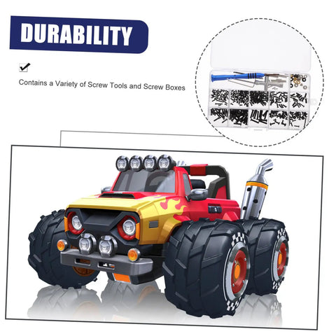 Must-Have RC Car Screw And Bolt Kit For Quick Repairs And Routine Maintenance With Wrench Included shown with RC model
