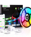 RGBIC LED Strip Lights 16.4ft Smart Color Strip With HomeKit Alexa Google WiFi Control reel, phone app, and packaging.