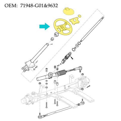 Diagram of 13 Inch Golf Cart Steering Wheel For EZGO TXT RXV Medalist Shuttle Workhorse Cushman Replacement For OEM 71948G01 602979