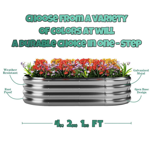 Galvanized Metal Raised Garden Bed Kit 4x2x1 Ft Outdoor Planter Box For Veggies And Flowers, Patio Grow Bed With 7.14 Cubic Feet Soil Capacity, Durable Weatherproof Design, Color Options, Customizable Size And Shape with flowers