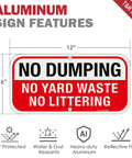 Heavy Duty No Dumping And No Littering Sign 2 Pack Rust Proof Aluminum Property Boundary Signs 12x6 Inches reflective features.