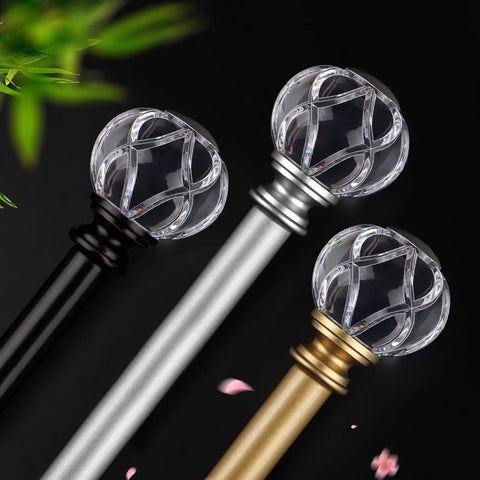 1 Inch Curtain Rod Set For Windows 32 To 58 Inches Telescoping Silver Rods With Sparkly Acrylic Crystal Finials, Modern Drapery Hardware