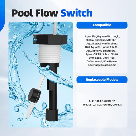 Upgraded Flow Switch Assembly For Hayward Goldline Aqua Rite Salt Chlorine Generator Systems With 15 Foot Cable And Metal Probe Heavy Duty Pool Flow Sensor For Precise Reliable Water Flow And Long Lasting Durability, white threaded pool flow switch