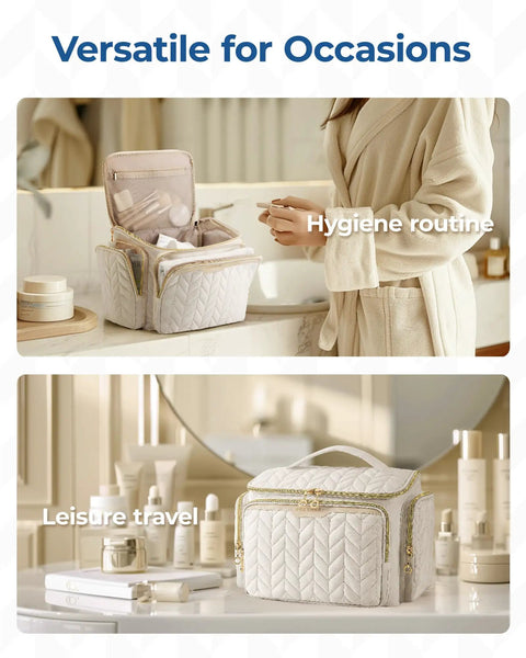 Puffy Nylon Travel Toiletry Bag With Wide Opening For Easy Access, Lightweight 1.1 Lb Makeup Cosmetic Organizer with Carry Handle