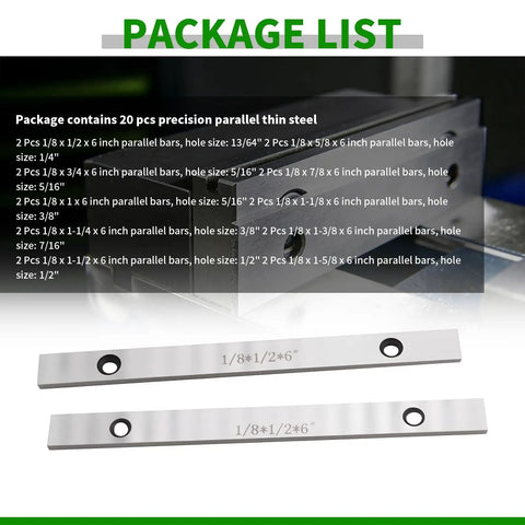 Ten Pairs Precision Parallel Thin Steel Set One Eighth Inch By Six Inch With 0.0002 Inch Accuracy Hardened Alloy Steel