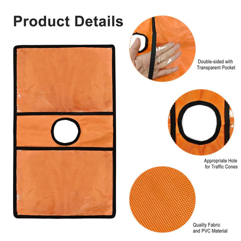 Six Pack Orange Traffic Cone Sleeves With Pockets For Caution Signs And Outdoor Safety Signals Durable Oxford Cloth PVC Cover 22 Inch Length 13 Inch Wide 3 Inch Hole Great For Sports Training And Events