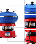 Electric Vibration Roller Polisher for Jewelry and Small Metal Parts, red and blue polisher machine, automatic, shown in detail
