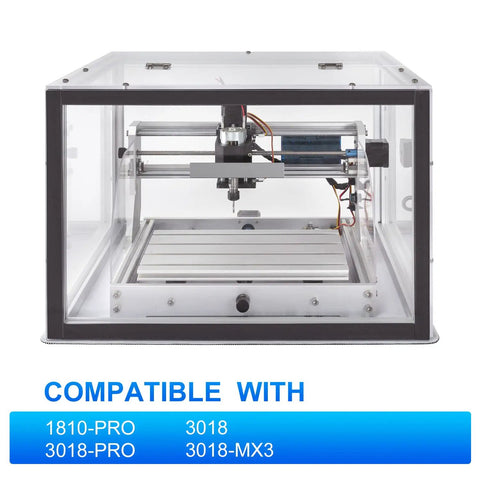 Clear Acrylic CNC Enclosure For 3018 PRO, 3018, MX3, 1810 PRO, 1610 CNC Router Machines with dustproof shield front view